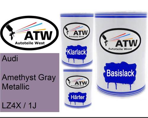 Audi, Amethyst Gray Metallic, LZ4X / 1J: 500ml Lackdose + 500ml Klarlack + 250ml Härter - Set, von ATW Autoteile West.